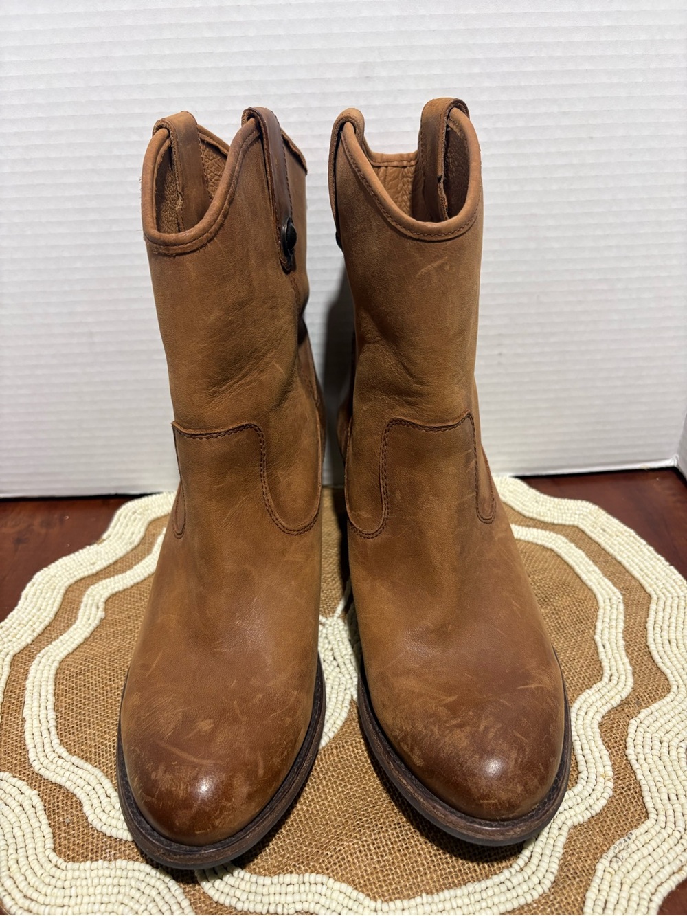 Frye Tan Leather Western Pull-On Boots